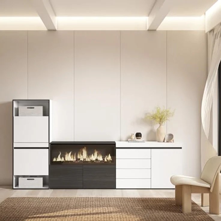 Skraut Home | Schuhregal, Schuhschrank | Schuhaufbewahrung | 274x145x35 cm | Für Schlafzimmer, Zimmer | Elektrokamin XXL | Kommode mit Schubladen | Moderner Stil | Weiß – Bild 2