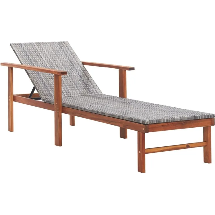 vidaXL Sonnenliege Poly Rattan und Massivholz Akazie Grau 48704