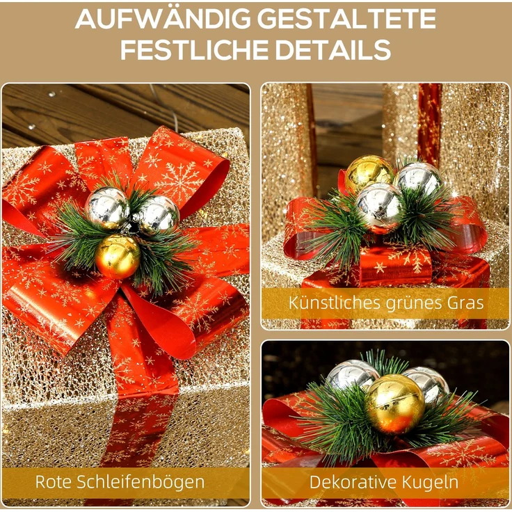 Outsunny LED Weihnachtsdeko, Stahl, Polyester, Gold, 25,5L x 25,5B x 35H cm – Bild 8