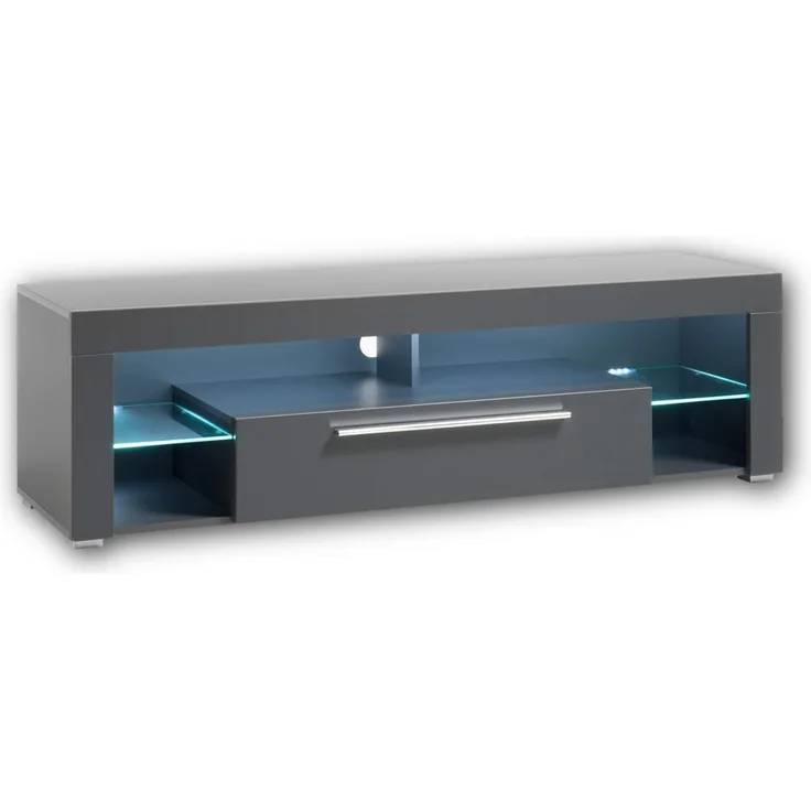GOAL TV-Lowboard in Matt Grau mit LED-Beleuchtung - hochwertiges TV-Board mit viel Stauraum für Ihr Wohnzimmer - 153 x 44 x 44 cm (B/H/T)