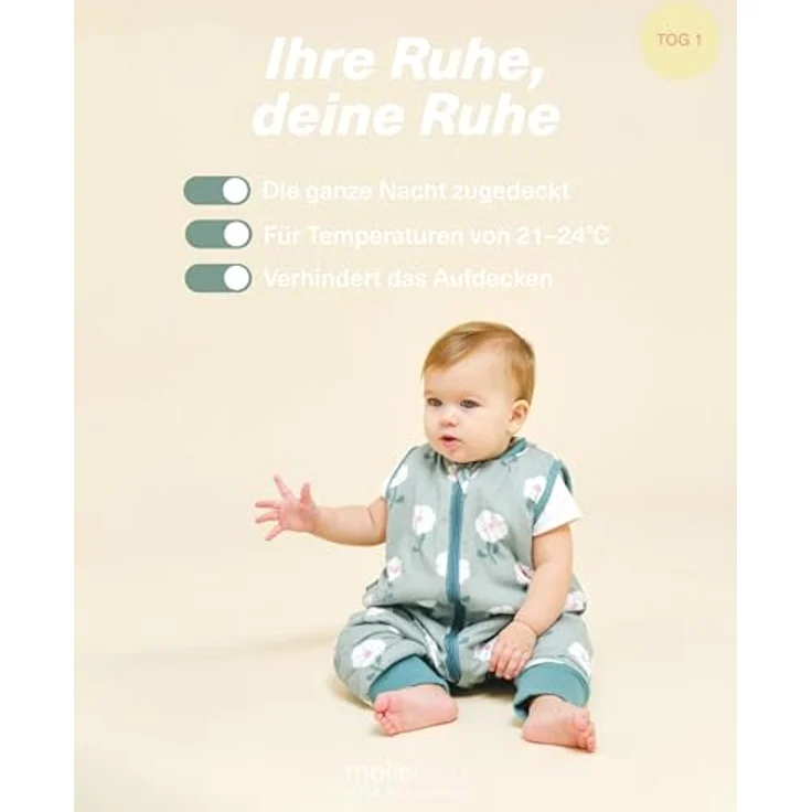 molis&co - Baby Schlafsack mit Füßen - Ideal für Frühling und Herbst - Babyschlafsack mit Füßen 1 tog - Leicht gepolstert - 100% Baumwolle (Oeko-TEX 100), Premium Qualität - Sakura Garden (70 cm) – Bild 6