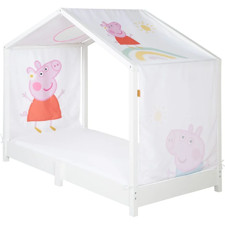 roba Bezug für Montessori Hausbetten 70 x 140 cm im Peppa Pig Design - Passendes Zubehör zum Umbau in Himmelbett - Inkl. 3 Aufbewahrungstaschen & Dachfenster – Bild 2
