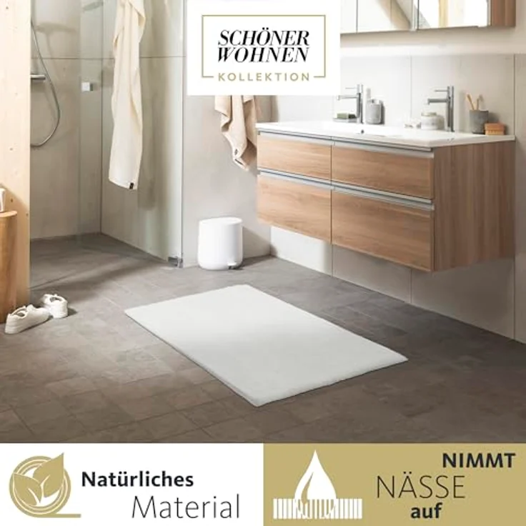 Schöner Wohnen Kollektion Badteppich 'Bahamas', creme, 60 x 90 cm, 100% Baumwolle, waschbar bei 40°C, Trocknergeeignet, wendbar – Bild 5