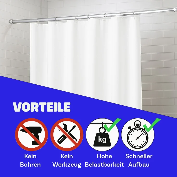 Verstellbare Vorhangstange - Spannstange zum Klemmen Silber Ø16/19 mm 120-210 cm – Bild 7
