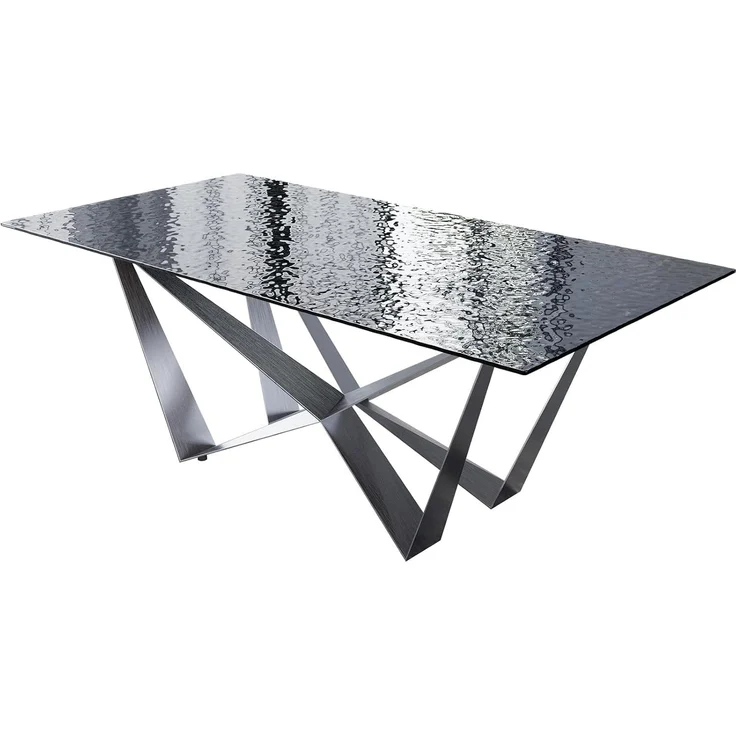 Esstisch Edge 200x100 Reliefglas Rauchschwarz 3D-Design Spider Flachstahl Edelstahl