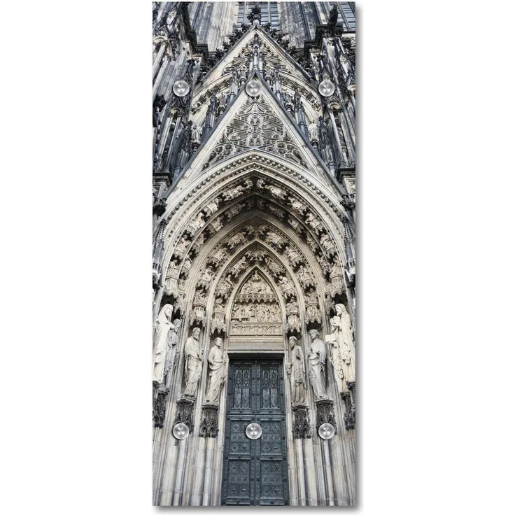 Queence Garderobe - "Cathedrales" Druck auf hochwertigem Arcylglas inkl. Edelstahlhaken und Aufhängung, Format: 50x120cm