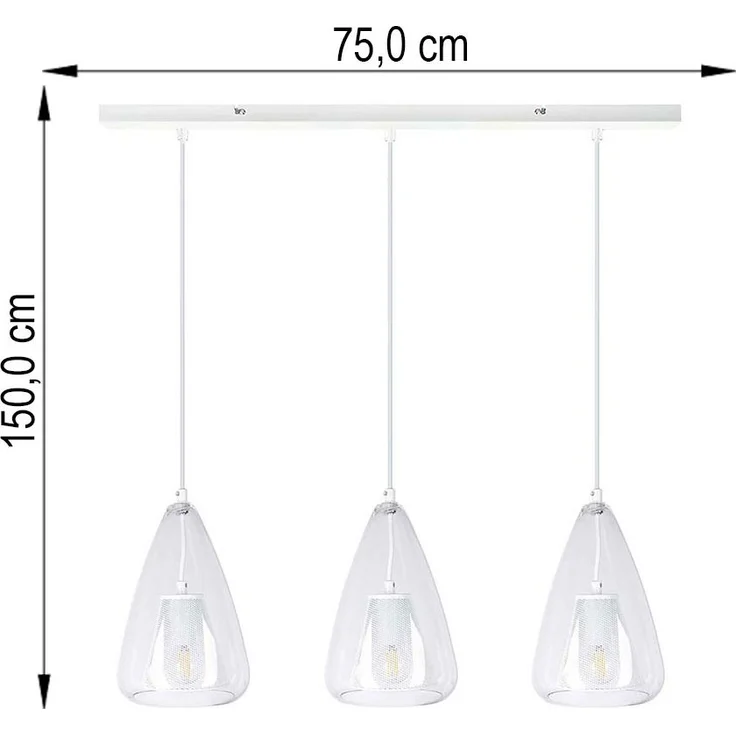 Pendelleuchte, Glas klar, Metall weiß, H 150 cm – Bild 7