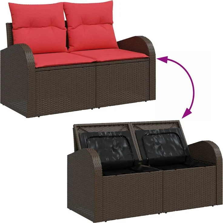 vidaXL Gartensofa-set mit Kissen 6 pcs Braun und Rot Poly-Rattan 3354733 – Bild 9