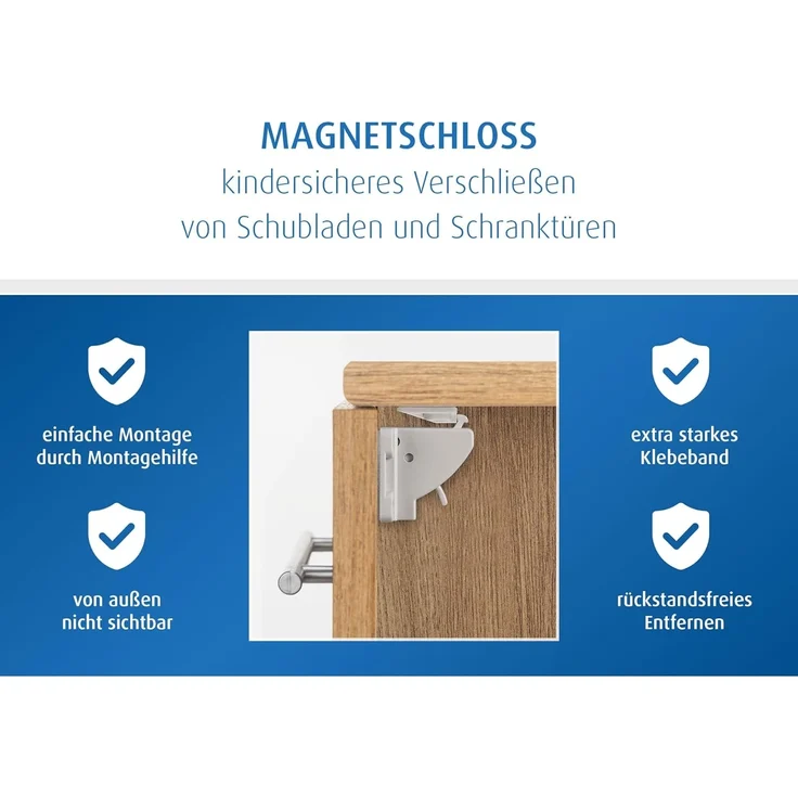 reer Magnetschloss | 8 Stück in Paper Bag | Magnetische Kindersicherung | Schrank- und Schubladensicherung zum Kleben | Sicherheit für Babys und Kinder | Erstausstattung – Bild 4