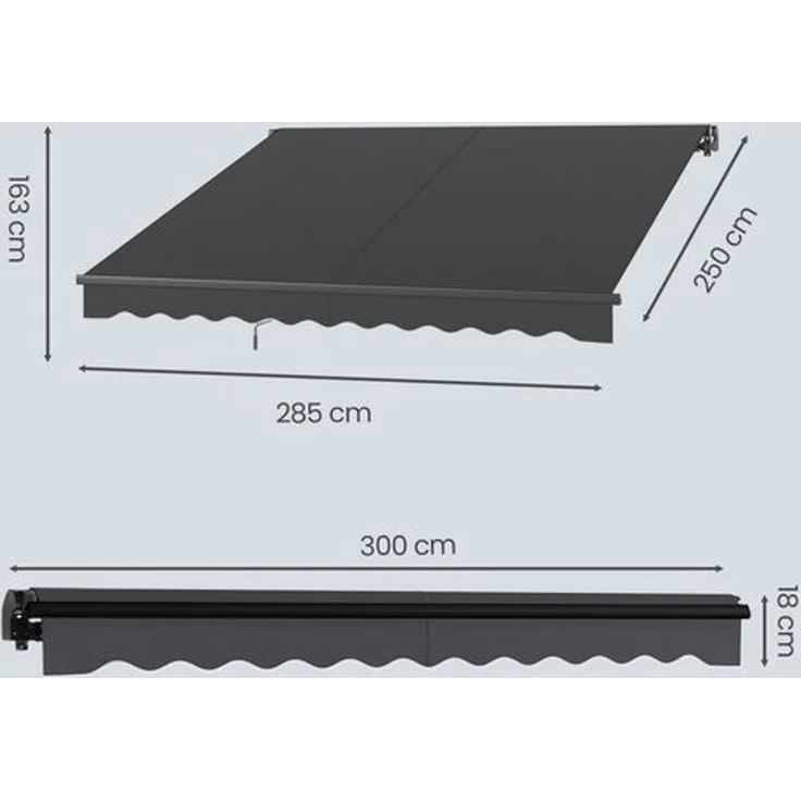 SONGMICS Gelenkarmmarkise, Handkurbel, UPF 50+, Aluminiumlegierung, 300 x 250 cm, grau – Bild 5