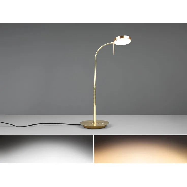 Moderne LED Schreibtischlampe MONZA dimmbar mit Flexarm, Messing, Höhe 57cm