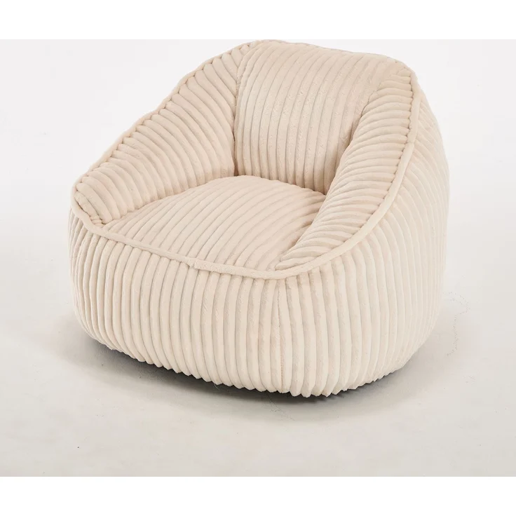 Sitzsack-Sessel aus beigem Cord mit weicher Schaumstofffüllung, 1 Stück,H 73 x T 98 x B 92 cm – Bild 5