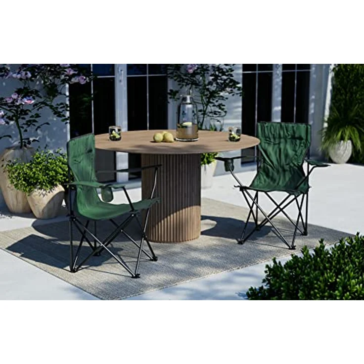 Nexos Campingtisch 2-er Set Angelstuhl Anglerstuhl Faltstuhl Campingstuhl Klappstuhl mit Armlehne und Getränkehalter praktisch robust leicht dunkelgrün – Bild 3