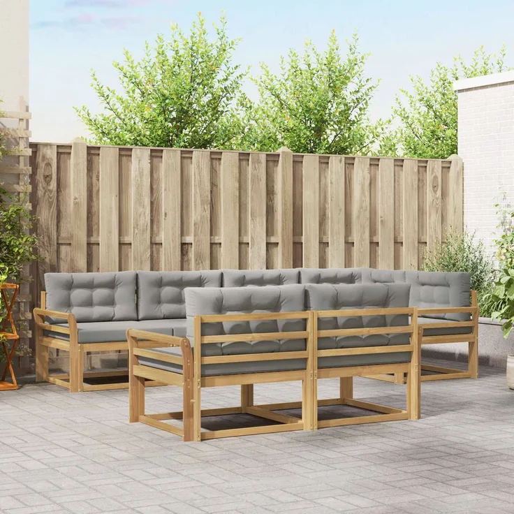 vidaXL Outdoor-Sofagarnitur 6 pcs Weiß und Hellgrau Polyester 3386585