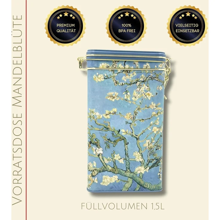 MediMuc Keksdose Kaffeedose Mandelblüte, Mandelblüte, Kaffedose mit Dichtung und Bügelverschluss – Bild 3