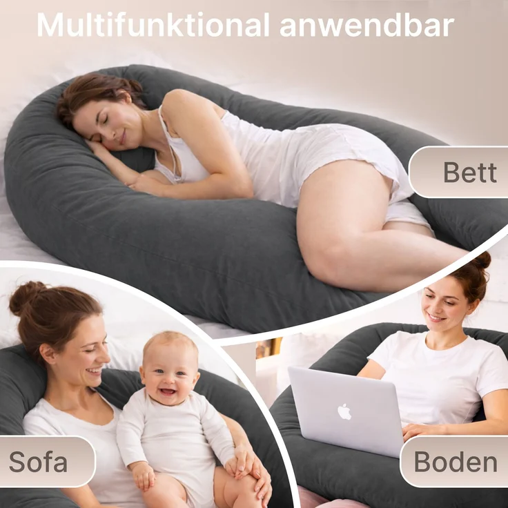 ELONEO Seitenschläferkissen XXL - Multifunktionskissen mit Bezug, formstabil, druckentlastend, bequem – Bild 4