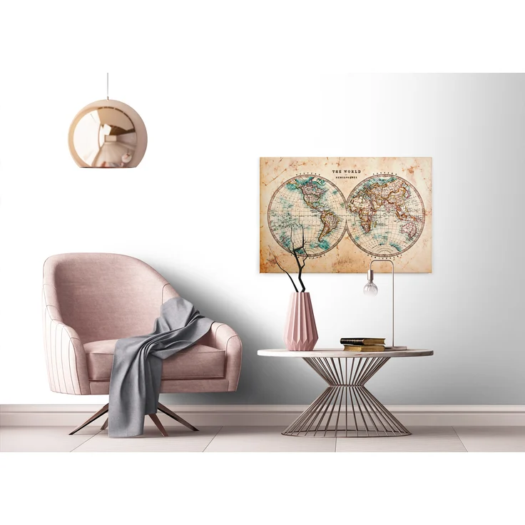 Leinwandbild Antike Weltkarte Beige 90x60 DD120339 Wandbild Leinwand Wohnzimmer – Bild 4