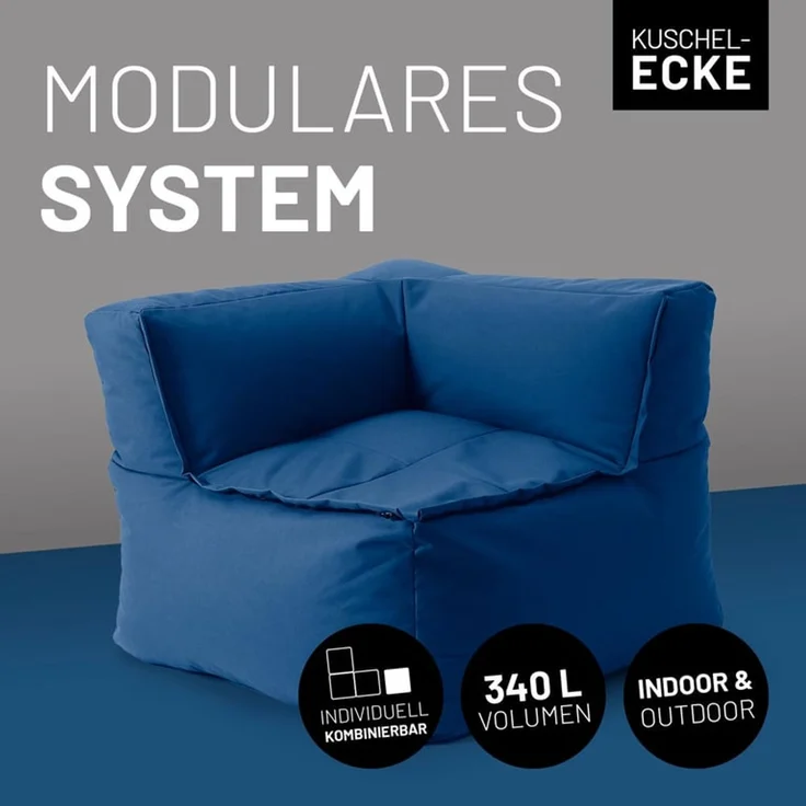 Lumaland Sitzsack-Sofa, Polyester, Eckteil, Dunkelblau, 70 x 81 x 81 cm – Bild 2