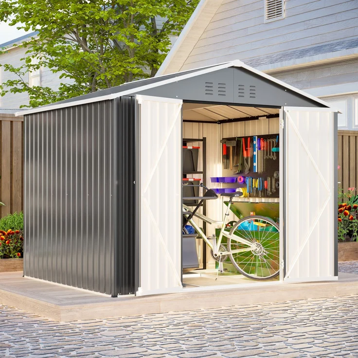 ZUBALIYA Stabiles Metall-Gerätehaus in Anthrazit 8x6 FT mit praktischer Klapptür Ideal als Gartenschuppen für Werkzeuge & Gartengeräte – Bild 7