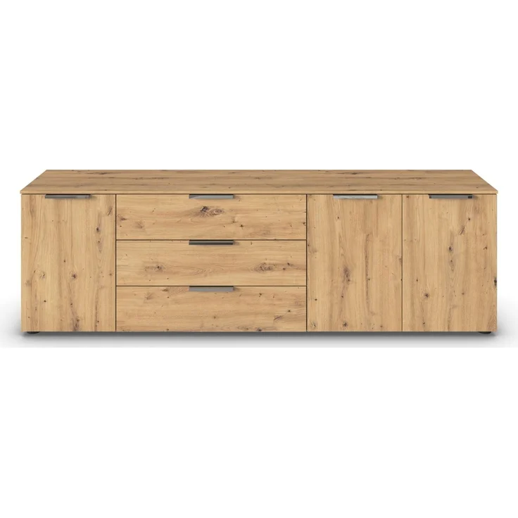 Rauch Möbel Flipp, Sideboard, TV-Schrank, Kommode mit Stauraum, Eiche Artisan, 3-türig, 3 Schubkästen, Griffe chrom, 199 x 61 x 42 cm – Bild 5