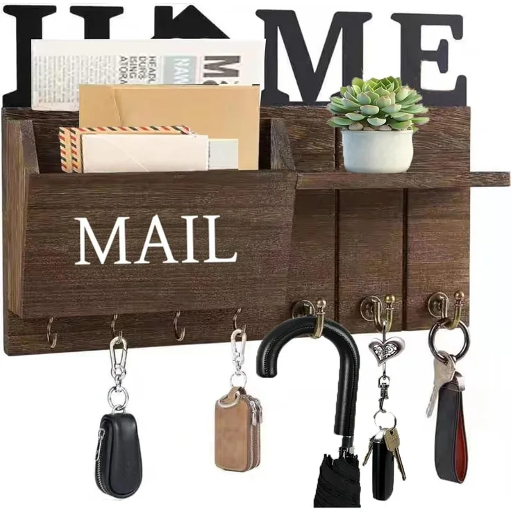 Refined Living Schlüsselbrett Schlüsselablage Wand, Mail Organizer für Wand, Key Rack Wand mit Haken, (Schlüsselhalter Wandmontiert, Schlüsselhaken, Rustikaler Landhaus-Schlüsselhaken mit 7 Haken, Ideal zur Aufbewahrung von Schlüsseln, Post, Taschen un...