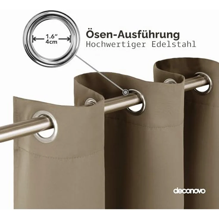 Deconovo Blickdichte Dicke Gardinen mit Ösen für Schlafzimmer Taupe | 1 Stück, H229 x B132 cm, Thermogardinen Kälteschutz, Hitzeschutz, Verdunkelnd, Sichtschutz, Ösenschal, Blackout Curtain – Bild 3