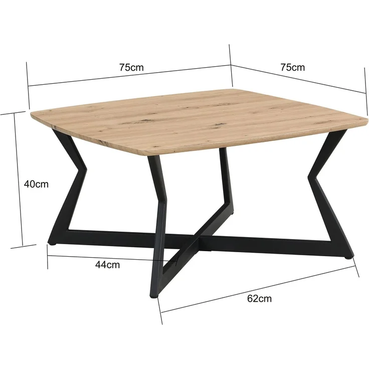 FINEBUY Couchtisch FB116724 Sofatisch 75cm MDF Loungetisch Beistelltisch Quadratisch (Moderner Wohnzimmertisch mit schwarzem Gestell), Warme Holzoptik kombiniert mit kühlem Metall – Bild 3