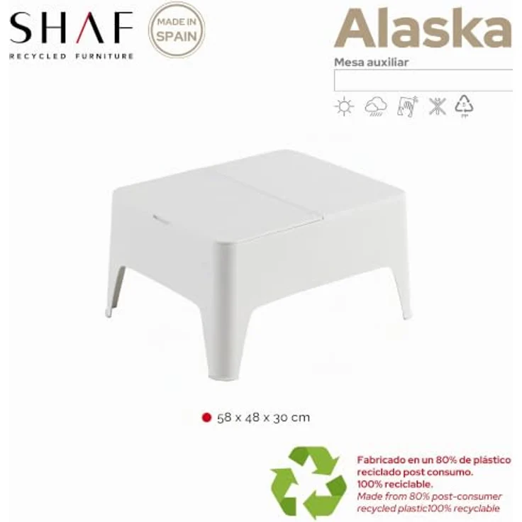 Shaf Alaska, Garten Beistelltisch Outdoor mit Stauraum, 58 x 48 x 30 cm, weiß – Bild 5