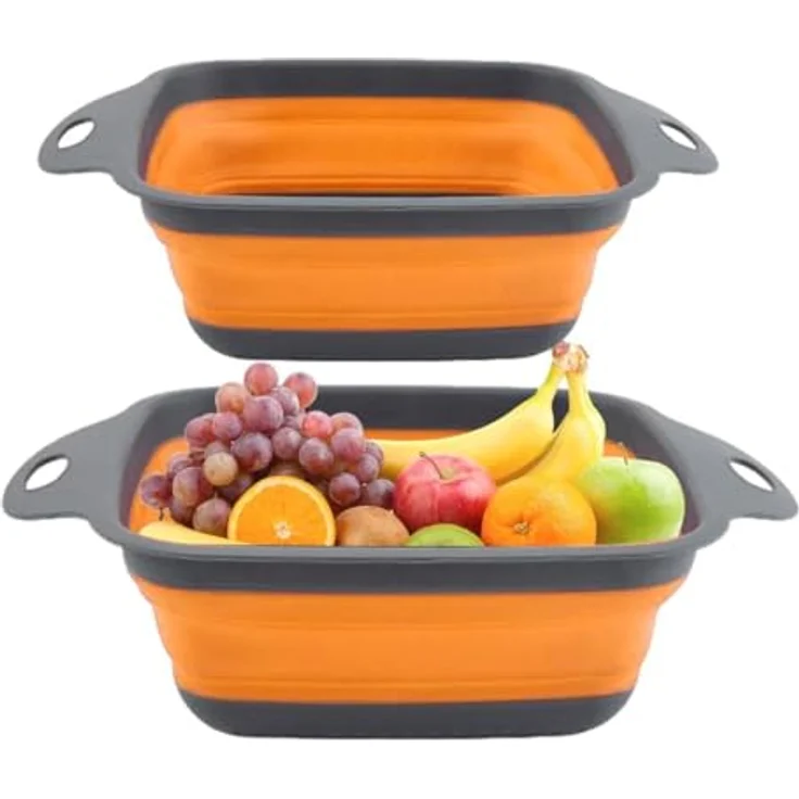 König Design Küchensieb Seiher 2er Set Faltbares Küchensieb Nudelsieb, Silikon / Kunststoff, (Set, 2-St, 2 Größen), Seiher Sieb, Küche Silikon Klappbar Abtropfsieb Nudelsieb – Bild 6
