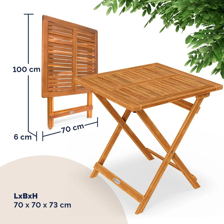 Casaria Klapptisch, klappbar, 80kg belastbar, Akazienholz natur, 70 x 70 x 73 cm – Bild 4