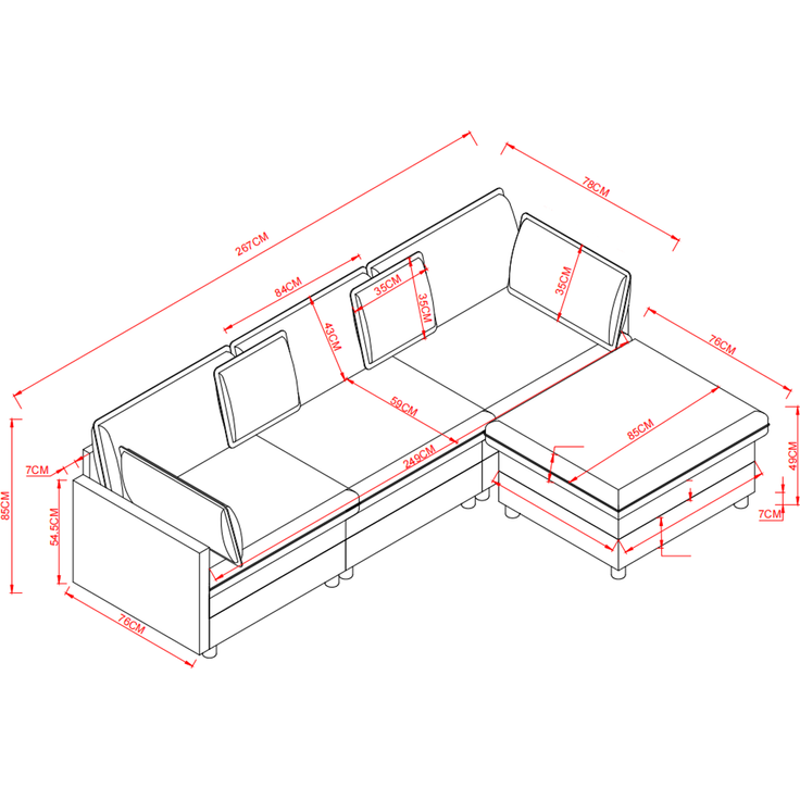 DESVIAE Sofa L-förmig mit Hocker aus Chenille, Hellkaffee, 267 x 154 x 85 cm – Bild 10