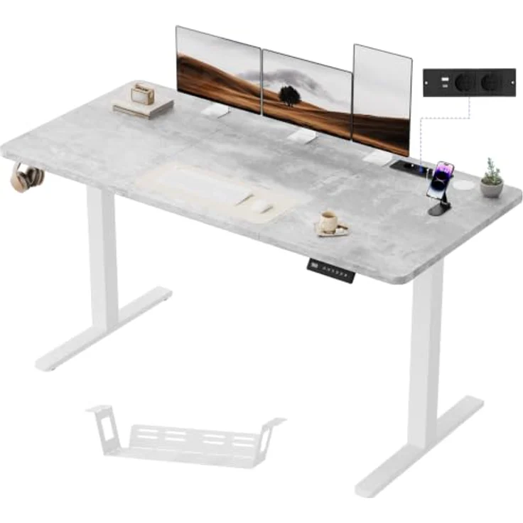 JUMMICO Höhenverstellbarer Schreibtisch 160x80 cm mit Steckdose | Schreibtisch Höhenverstellbar Elektrisch Stehtisch, Steh-Sitz Tisch, Bürotisch Computertisch für Home Office, Steingrau – Bild 1