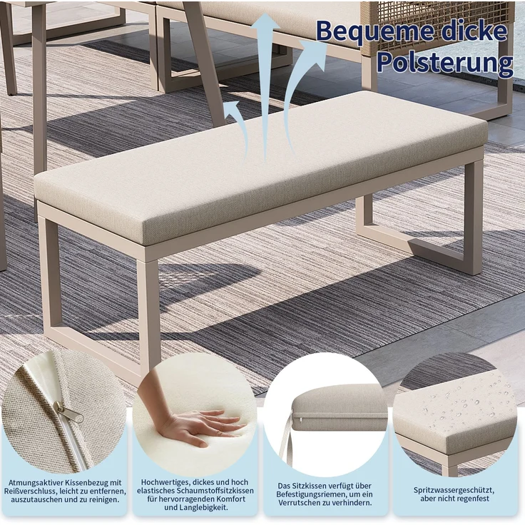 Merax Gartenmöbel Set mit Sitzkissen & Rückenkissen, Garten-Lounge-Set, Garten Loungesessel für 6-8 Personen, SetHandgeflochtene PE-Rattan Polstergruppe, Beige – Bild 7