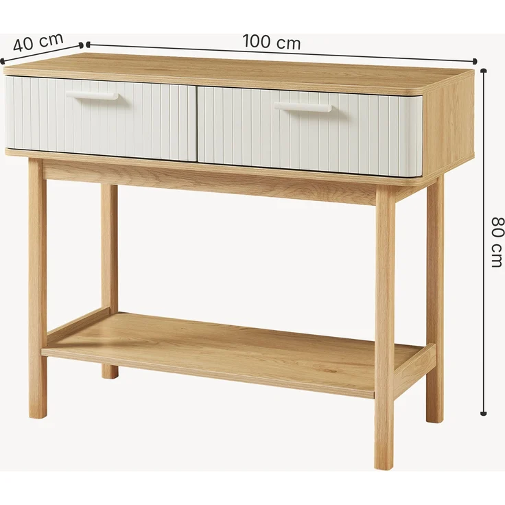Konsolentisch Ferrersp mit 2 Schubladen 100x40x80 cm Eicheoptik/Sandfarben [en. casa] – Bild 4