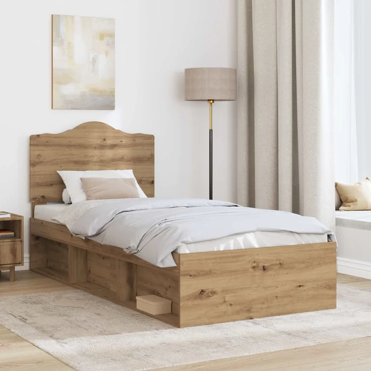 vidaXL Bettrahmen Kunsthandwerk Eiche 90 x 200 cm Massives Kiefernholz 3413361 – Bild 2