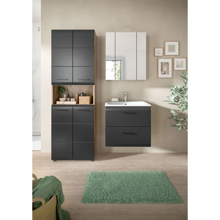 Badkombination (B/H/T: 135x185x46 cm) in schwarz matt und Nox Oak Nachbildung – Bild 6