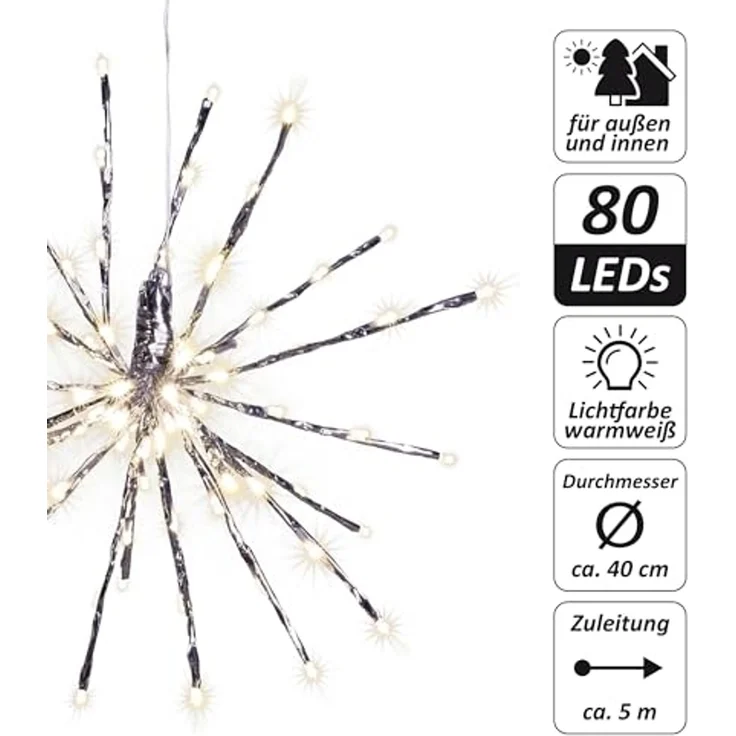 Nipach LED Stern Weihnachtsstern 80 LED Meteor-Stern warm weiß 40cm Timer Außen, LED fest integriert, Warmweiß – Bild 7