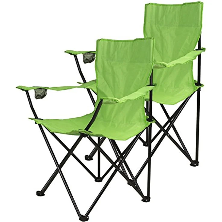 Nexos Campingtisch 2-er Set Angelstuhl Anglerstuhl Faltstuhl Campingstuhl Klappstuhl mit Armlehne und Getränkehalter praktisch robust leicht hellgrün – Bild 2
