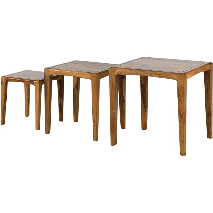 Beistelltisch 3er-Set Sheesham 50x50 / 40x40 / 31,5 x34 braun lackiert ANCONA #112 – Bild 10