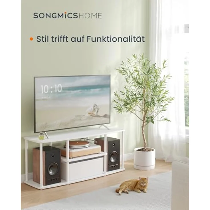 SONGMICS HOME Superschnelle werkzeuglose Montage, TV-Schrank für Fernseher bis zu 50 Zoll, Fernsehtisch, Lowboard, Wohnzimmer, 110 x 35 x 46 cm, Regal, schneeweiß-mattweiß LTV500W01 – Bild 4
