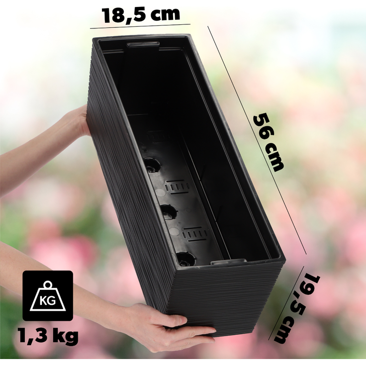 KADAX Blumentopf Balkonkasten + Einsatz 19x56cm Schwarz – Bild 2