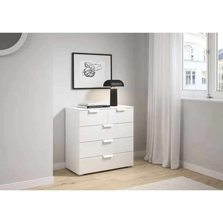 rauch Aditio Box, Kommode, 5 Schubladen, mit Glasfront, mit Softclose-Funktion, Farbe Weiß, BxHxT 80x81x42cm – Bild 2