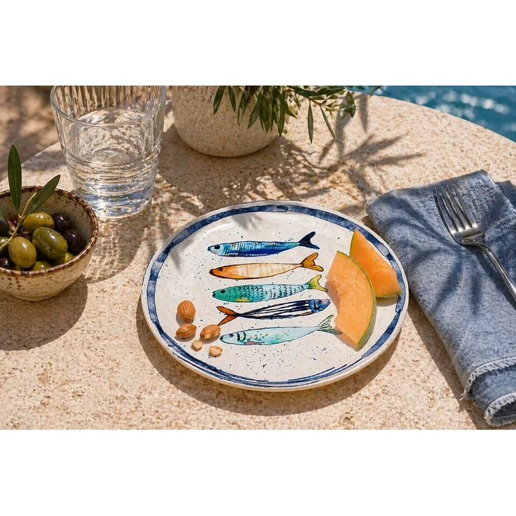 WestCraft Speiseteller Teller, mediterran mit Sardinen-Motiv, Maritime Dessertteller 20 cm, (4 St), 4er Set, hochwertig und robust - langlebig und vielseitig einsetzbar – Bild 4