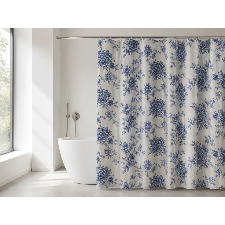 Duschvorhang wasserabweisend und schimmelresistent Blau-Weiß 165 x 180 cm – Bild 2