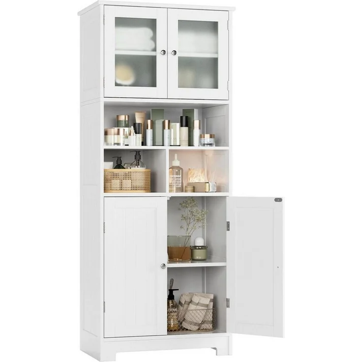 HOMECHO Hochschrank Badezimmerschrank Badschrank mit 3 Fächern und 4 Türen – Bild 5