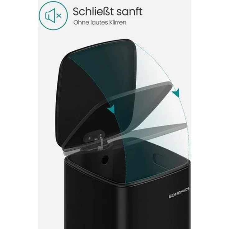 Songmics Mülleimer mit Inneneimer, Softclose & Offenhaltefunktion, Stahl tintenschwarz, 34 x 28,5 x 54,4 cm, 30 Liter – Bild 3