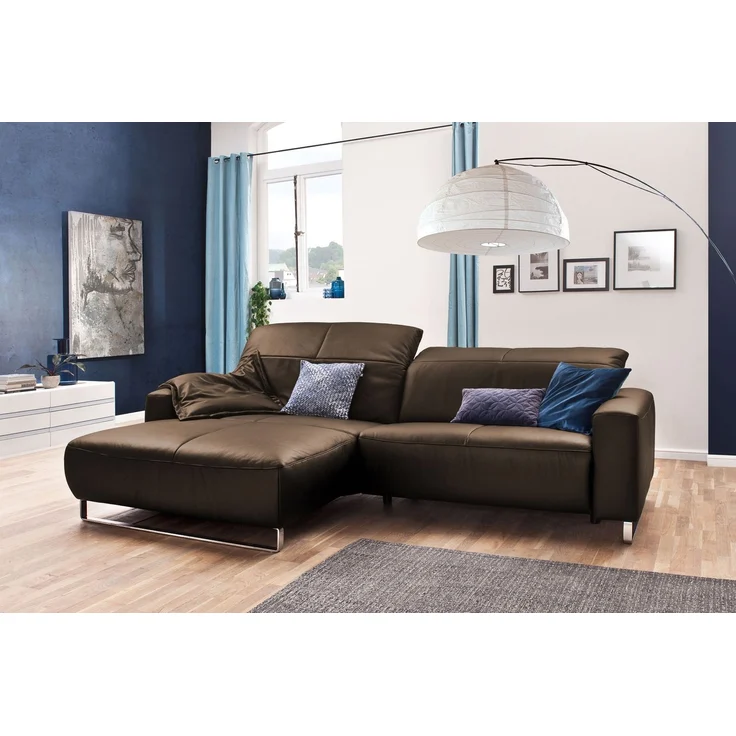 KAWOLA Sofa YORK Leder Life-line hasel Rec links Fuß Metall Chrom matt 85 x 111 x 284 cm – Bild 1