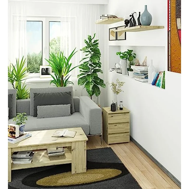 Home Collective Kommode 40 cm breit Holz Highboard Sideboard für Flur Schlafzimmer Wohnzimmer (Mehrzweckschrank Schrank schmal Kommode Schlafzimmer mit Schubladen), Kinderzimmer Organizer, 57 cm hoch mit 3 Schubladen Artisan Eiche – Bild 3