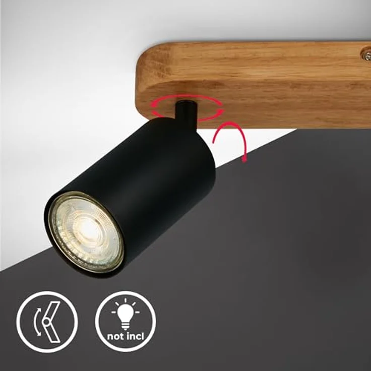 B.K.Licht - Deckenlampe schwenkbar, GU10 Fassung, max. 9 W, Deckenleuchte, Lampe, Wohnzimmerlampe, Schlafzimmerlampe, Küchenlampe, Deckenstrahler, Deckenbeleuchtung, 27 cm, Schwarz-Holz – Bild 5