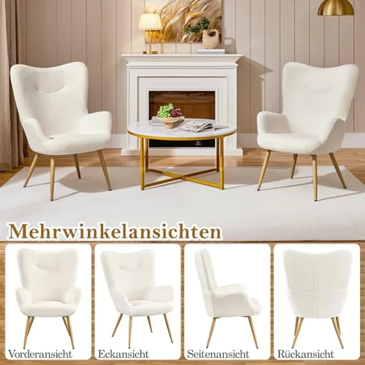 Yaheetech Ohrensessel eleganter Armsessel Polsterstuhl mit klappbare Rückenlehne Lehnsessel bis 136 kg belastbar Sessel fürs Wohnzimmer/Schlafzimmer – Bild 10